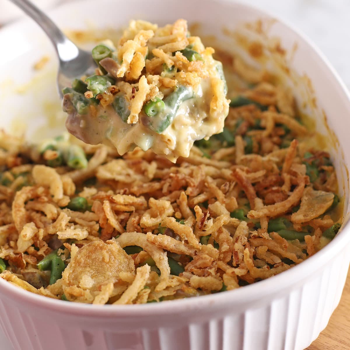 green bean bake featuring chicken soup cream