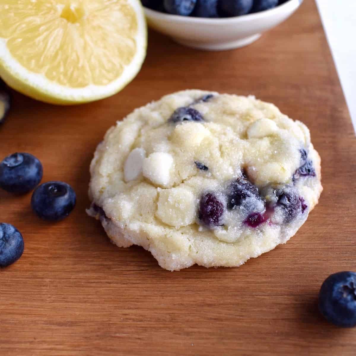 white chocolate cookies with lemon and blueberries