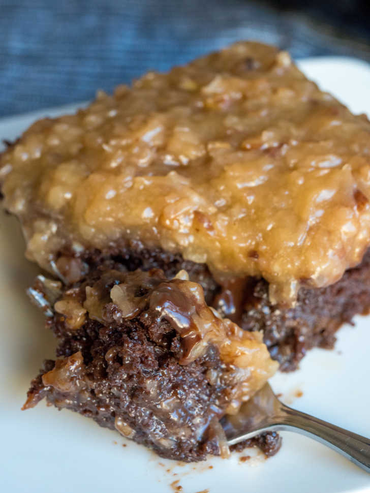 german chocolate infused cake with sweetened condensed milk