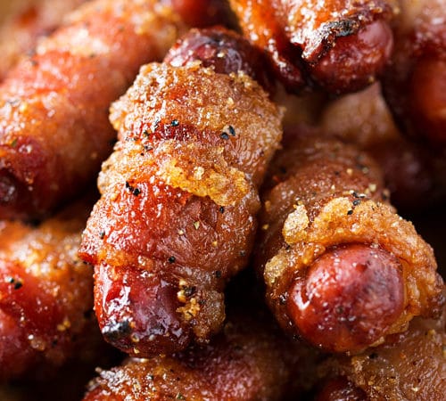 lil smokies wrapped in bacon with a sweet brown sugar glaze