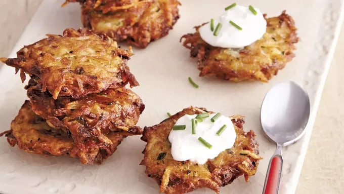 creating potato kugel using potato pancake mix
