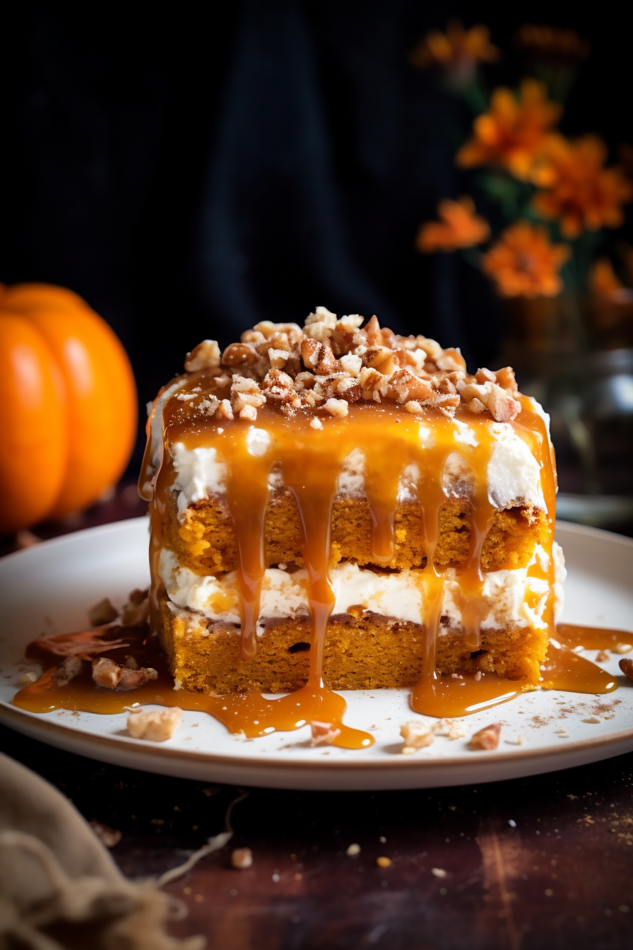 pumpkin infused cake with condensed milk drizzle