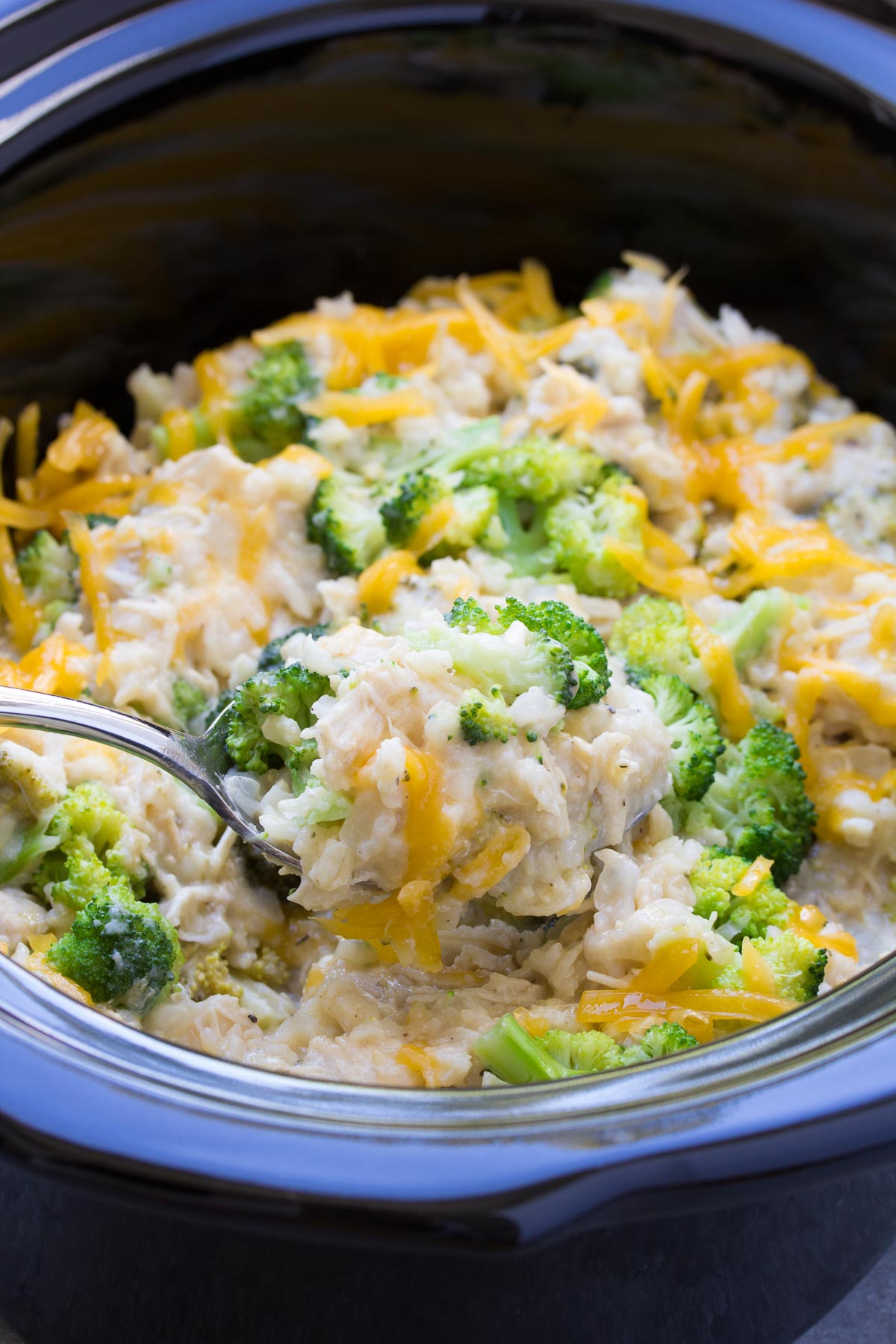 slow cooker chicken broccoli rice and cheese bake