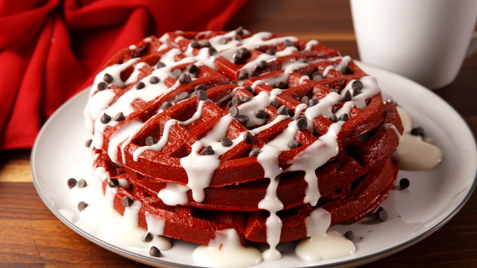 how to create red velvet waffles using pancake mix