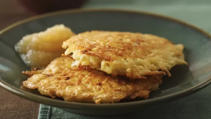 creating potato kugel using potato pancake mix