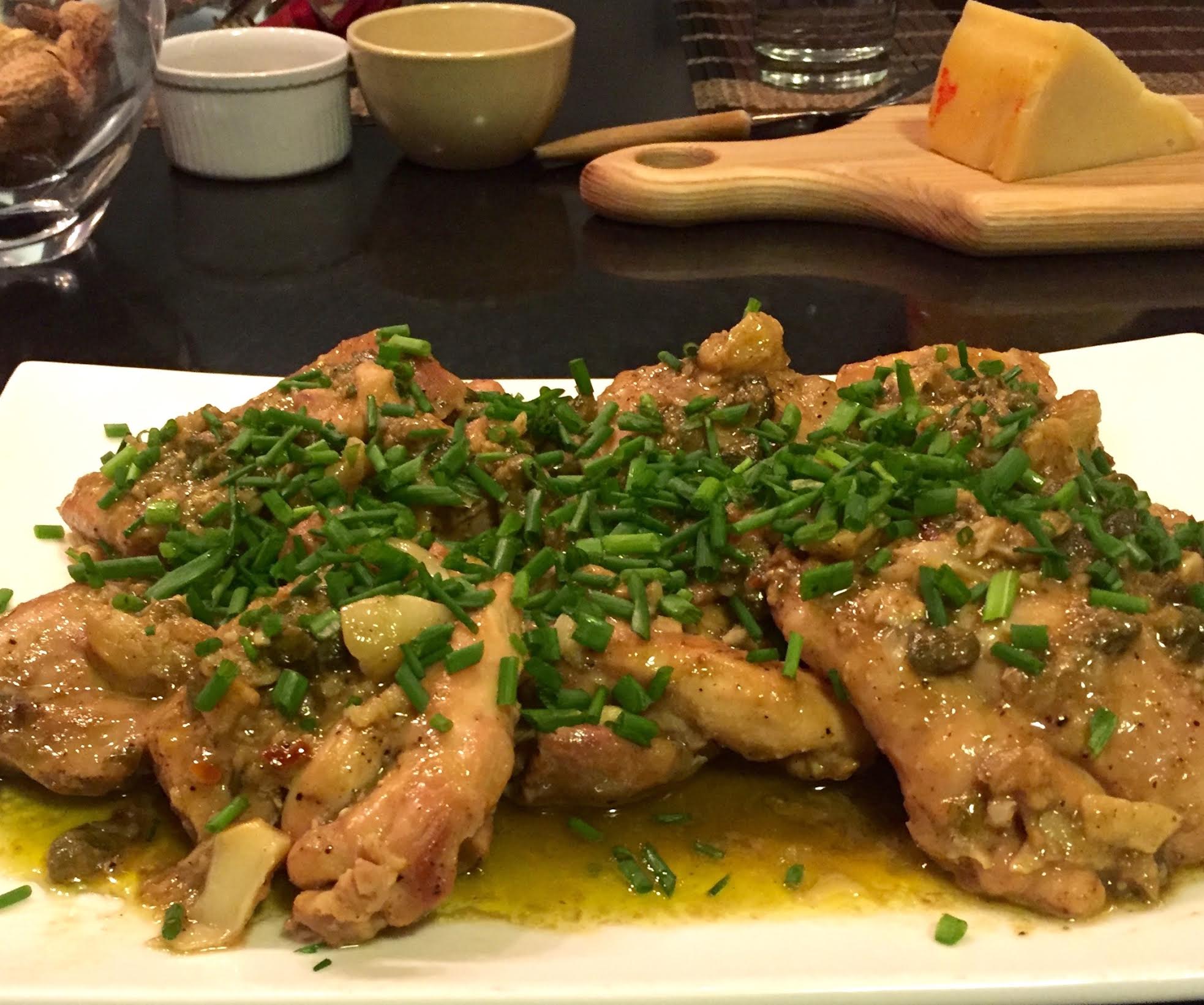 chicken in lemony anchovy garlic sauce
