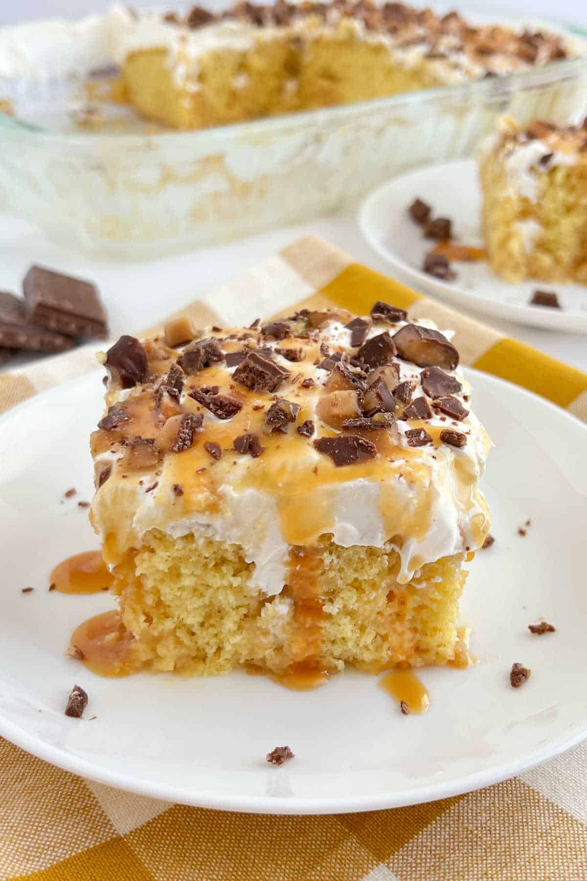 simple poke cake with creamy condensed drizzle