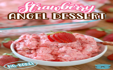 strawberry dessert with cream cheese and cool whip on angel food cake