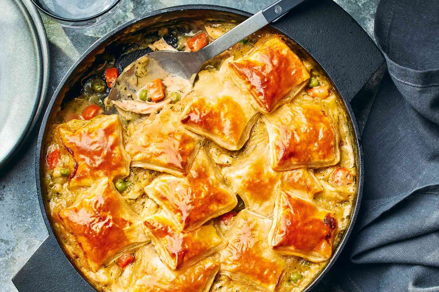 creamy chicken pot pie with roasted rotisserie chicken