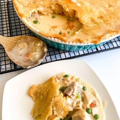 creamy chicken pot pie with roasted rotisserie chicken