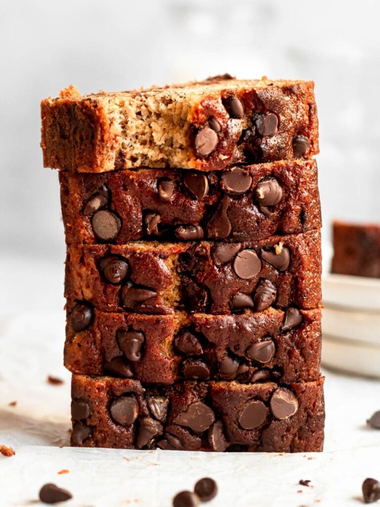 banana bread with chocolate chips and browned butter