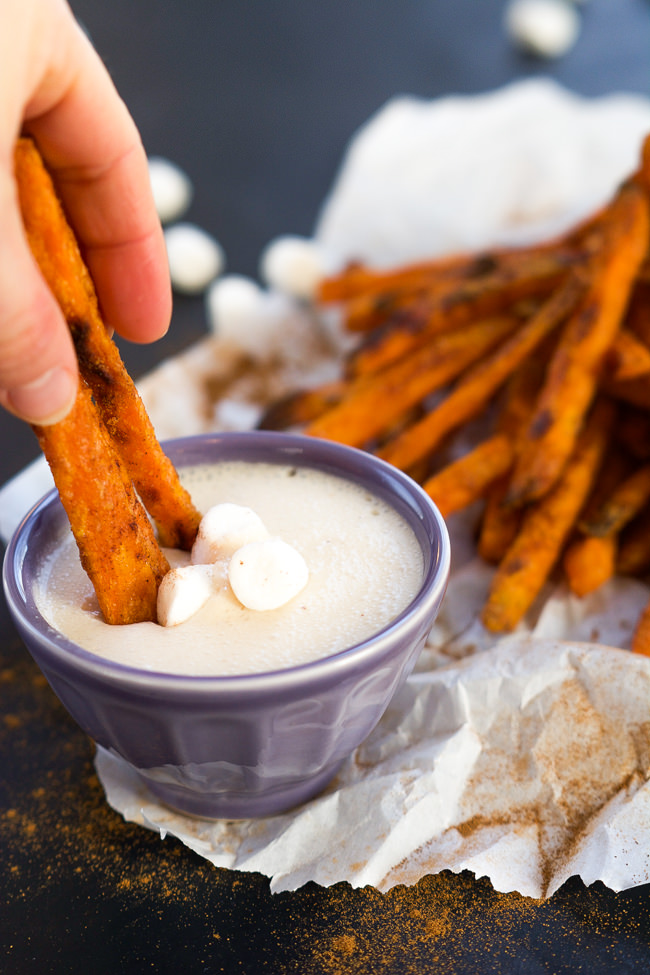 sweet potato sticks with creamy marshmallow dip eatery