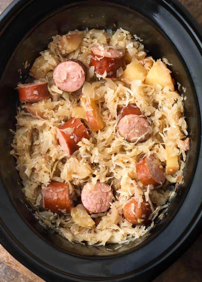 Easy Kielbasa Sauerkraut and Pierogies Slow Cooker Recipe