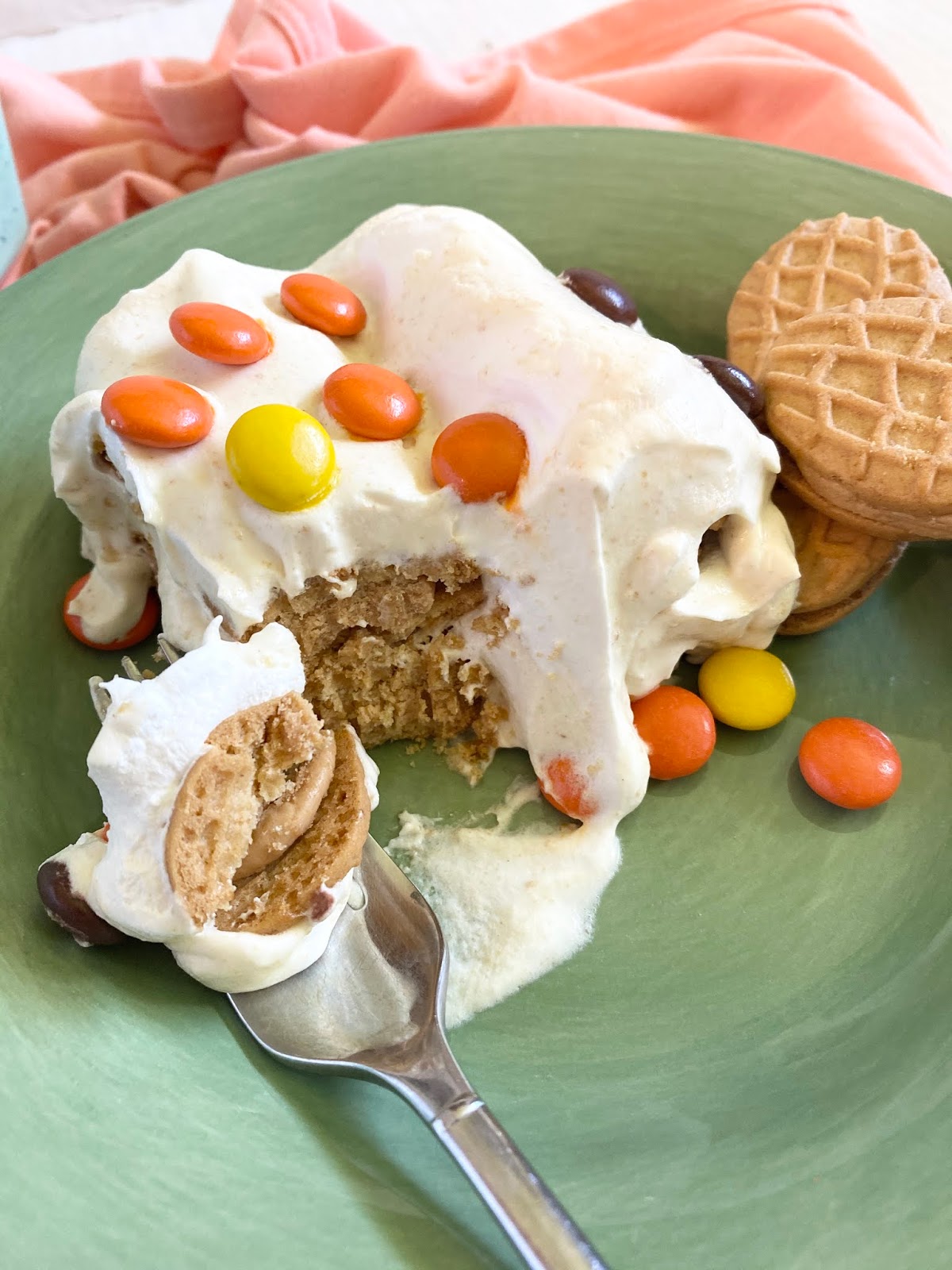 layers of peanut butter delight with nutter butter cookies