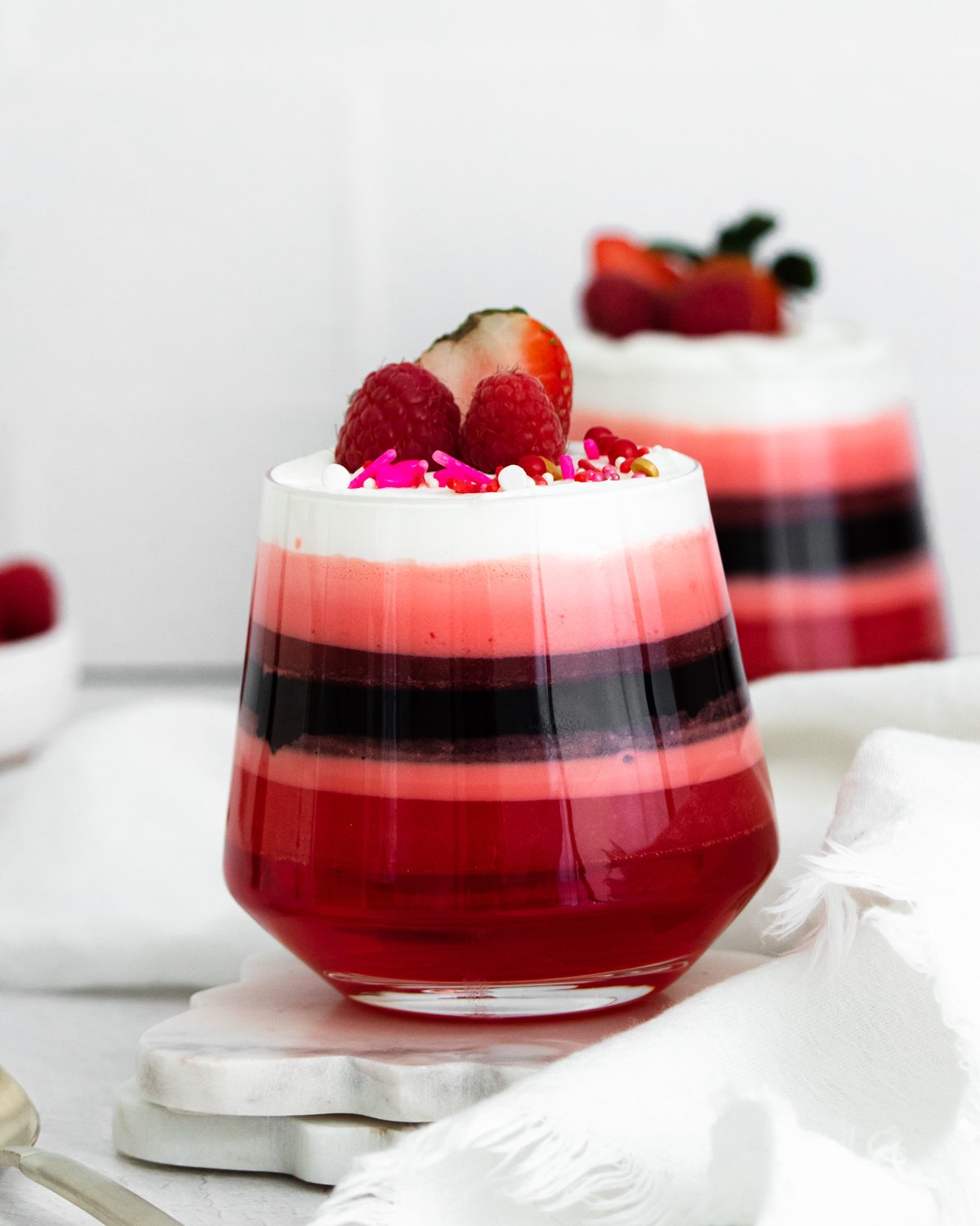 sweet berry layered dessert with gelatin