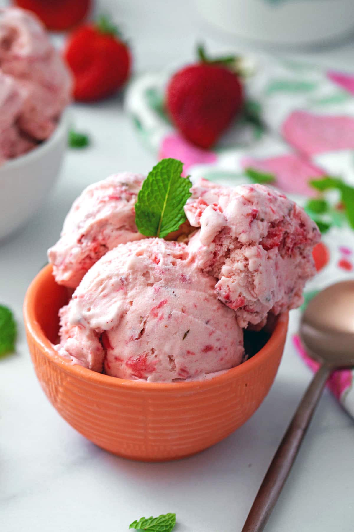 minty chocolate chip and strawberry ice cream