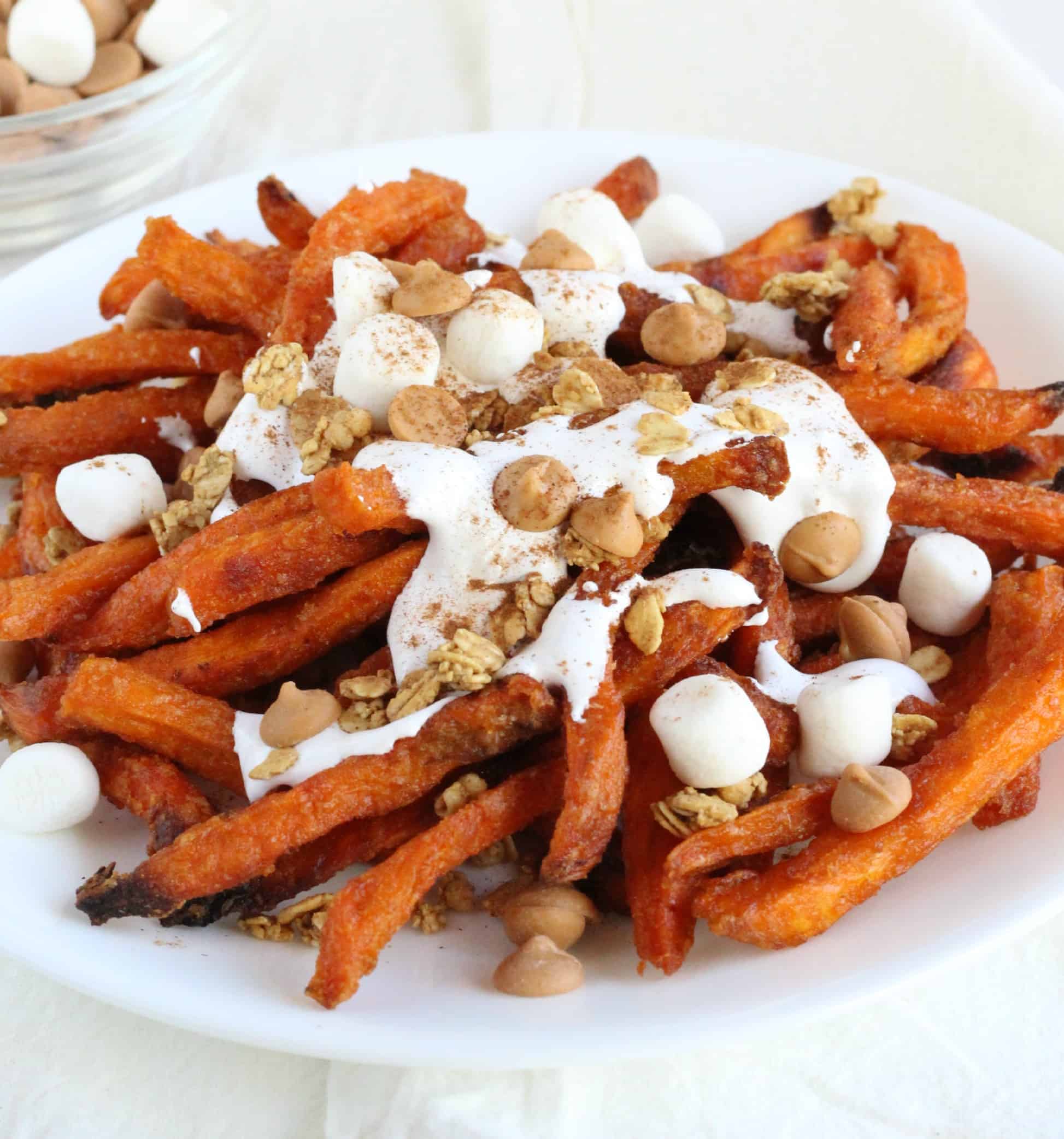 sweet potato sticks with creamy marshmallow dip eatery