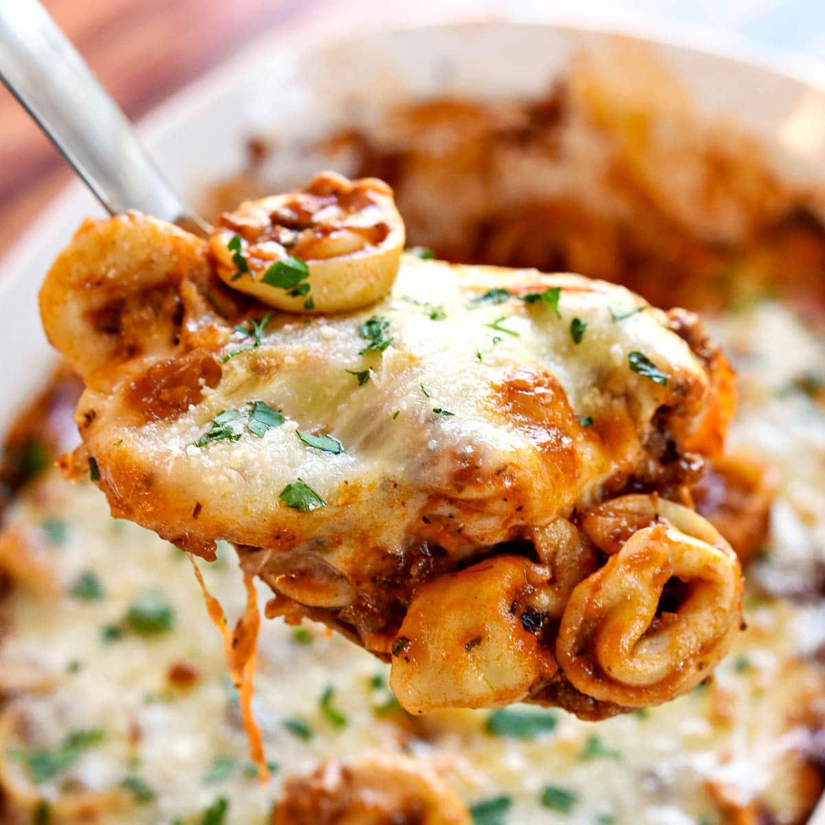 baked tortellini casserole with beef and cream cheese