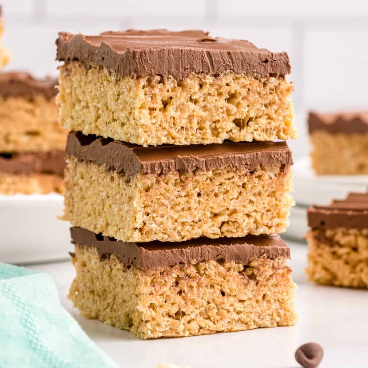 peanut butter chocolate topped rice krispies delights