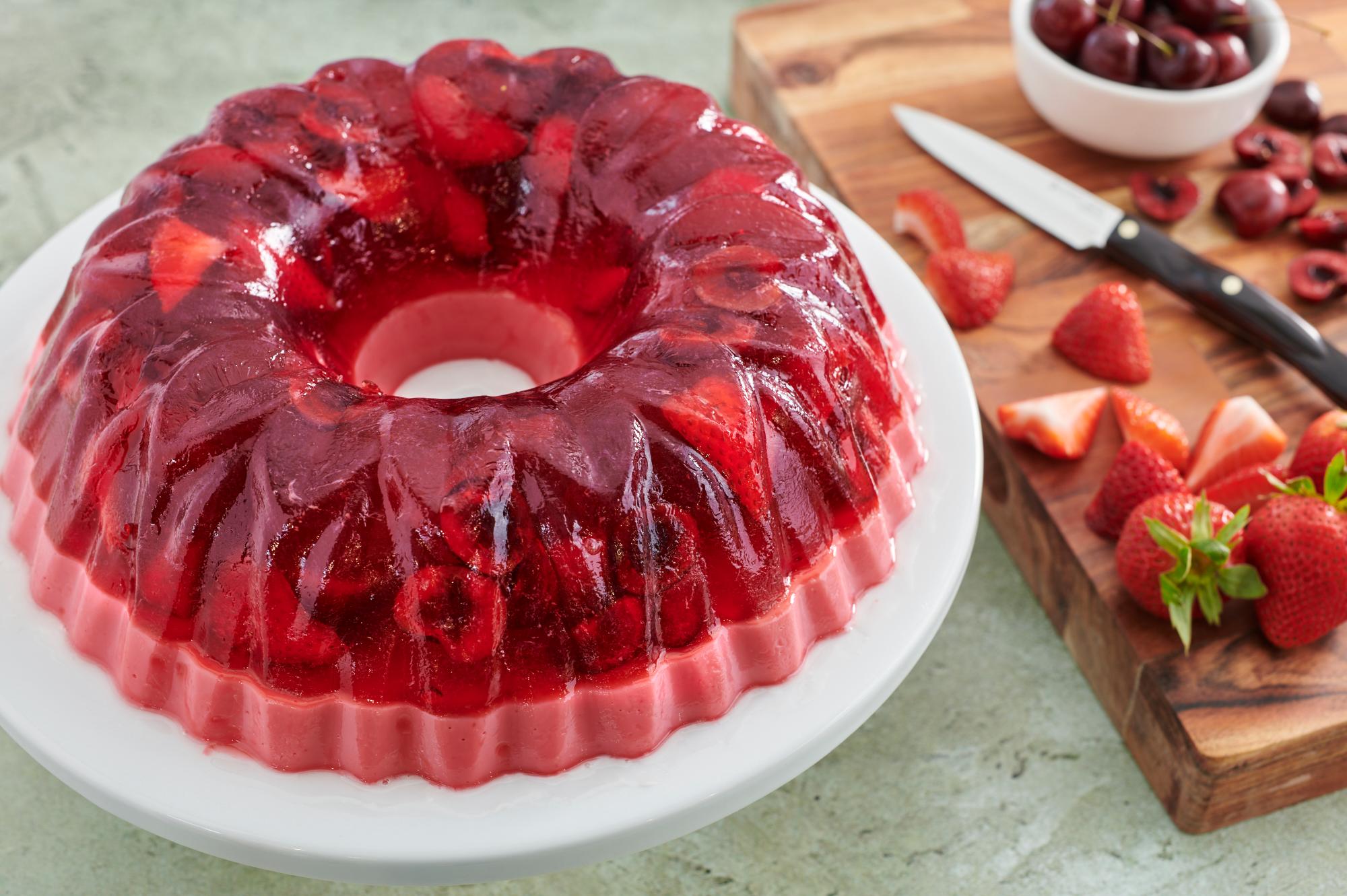 sweet berry layered dessert with gelatin
