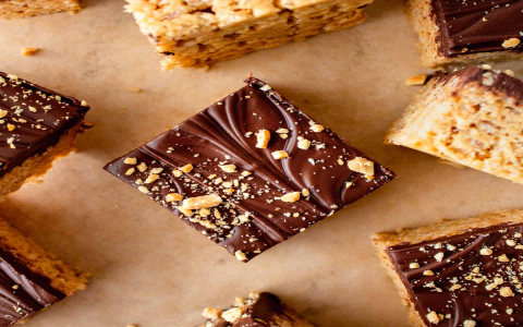 chocolate peanut butter topped rice krispie squares