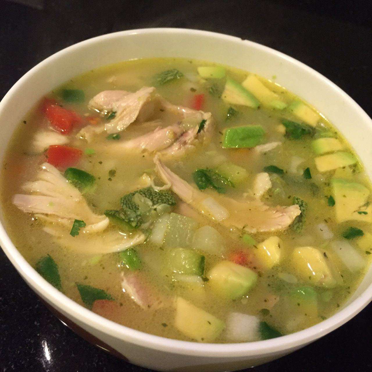 chicken and rice soup with avocado in mexican style