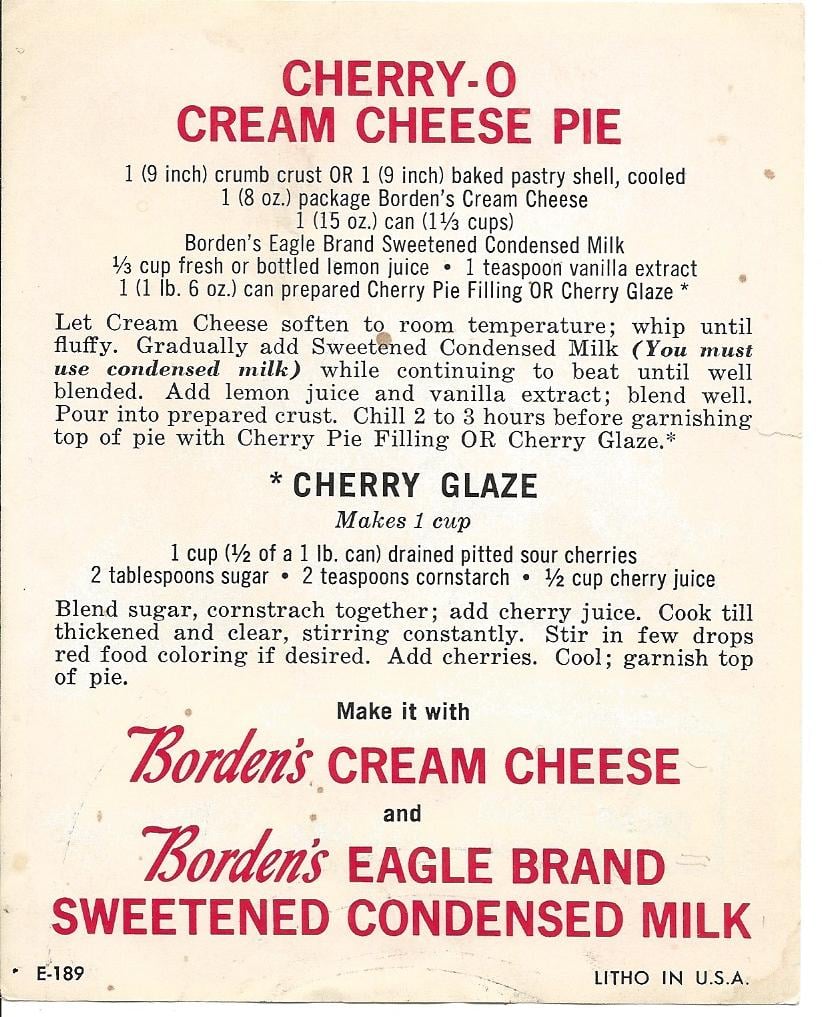Delicious Eagle Brand Cherry O Cream Cheese Pie, Perfect Dessert