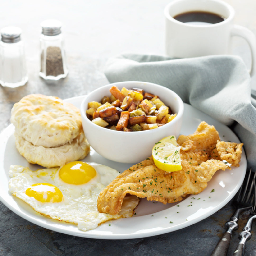 Fried Fish and Over Easy Eggs Chilean Recipe: Yummy Breakfast.